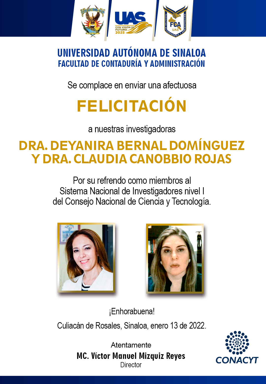 Felicitación a Deyanira Bernal & Claidua Cannobio